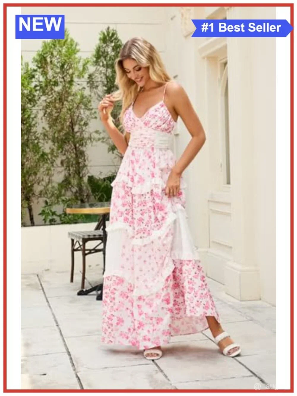 Bohemian Floral Maxi Dress Spaghetti Strap V-Neck Patchwork Tiered